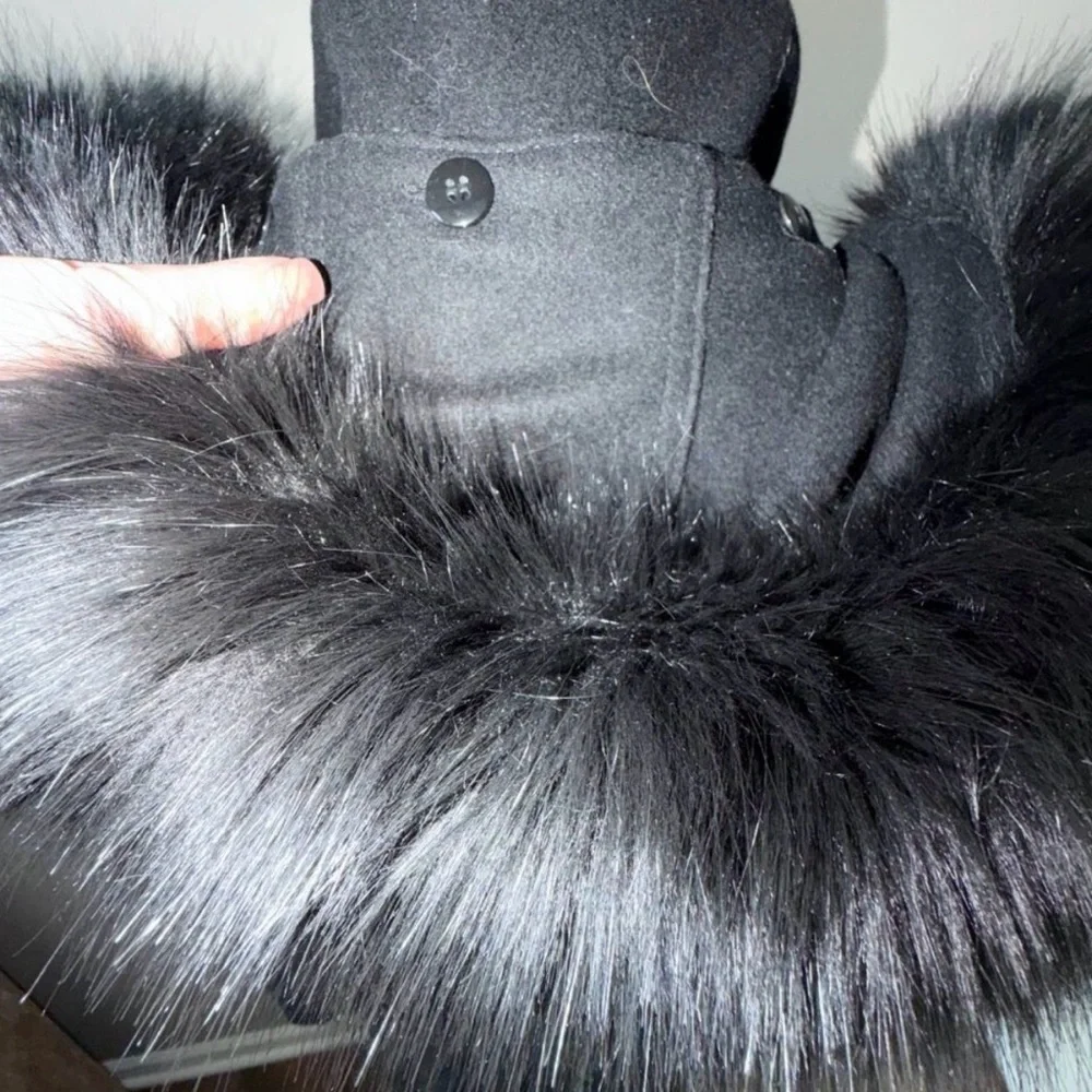 Wool Blend Fur-Trimmed Hooded Coat - Small - Picture 3 of 13